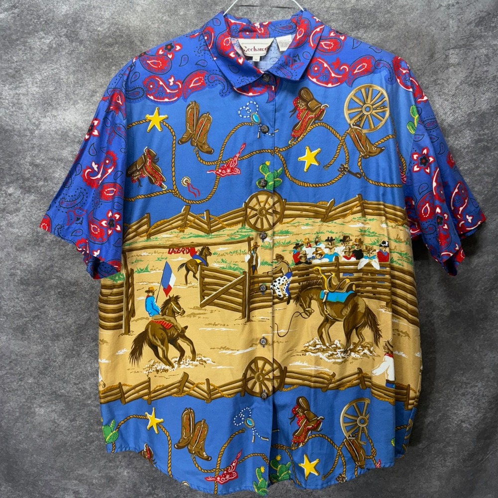Vintage Bechamel Rodeo Cowboy Western Texas Horse Button Up Shirt Womens 16